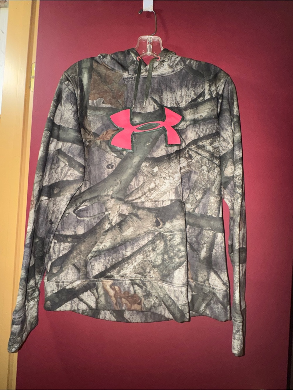 Under Armour Camo Pullover Hoodie with Bright Pink Logo